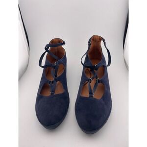L'amour des pieds navy blue lace up ballet flats suede Bentham sz 7‎ comfort EUC
